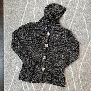 BCBGMaxAzriw Black Chunky Knit Hoodie Cardigan Sweater